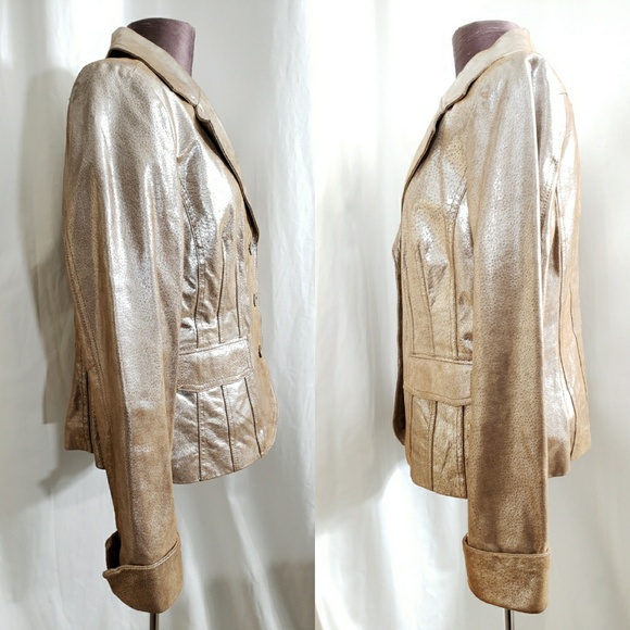 Melanie Lyne Rose Gold metallic leather jacket - Picture 3 of 8